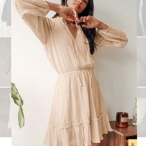 No Ordinary Love Cream Swiss Dot Long Sleeve Mini Dress size S